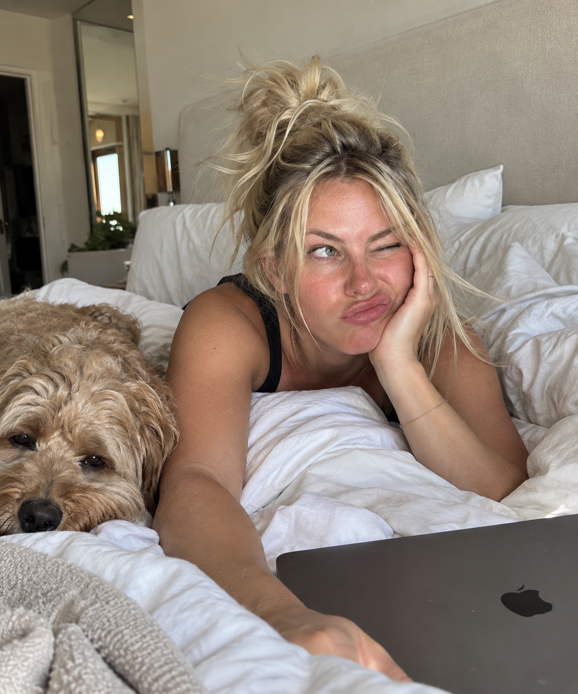 Woman awake and rested the morning after